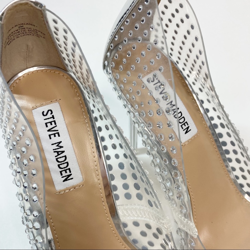 Steve Madden Women's Vala-r Heel in Rhinestone Crystal Silver Clear Pointed Toe - Picture 12 of 14
